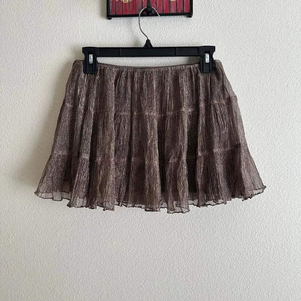 handmade gold shimmer circle ruffled mini skirt - Picture 9 of 11